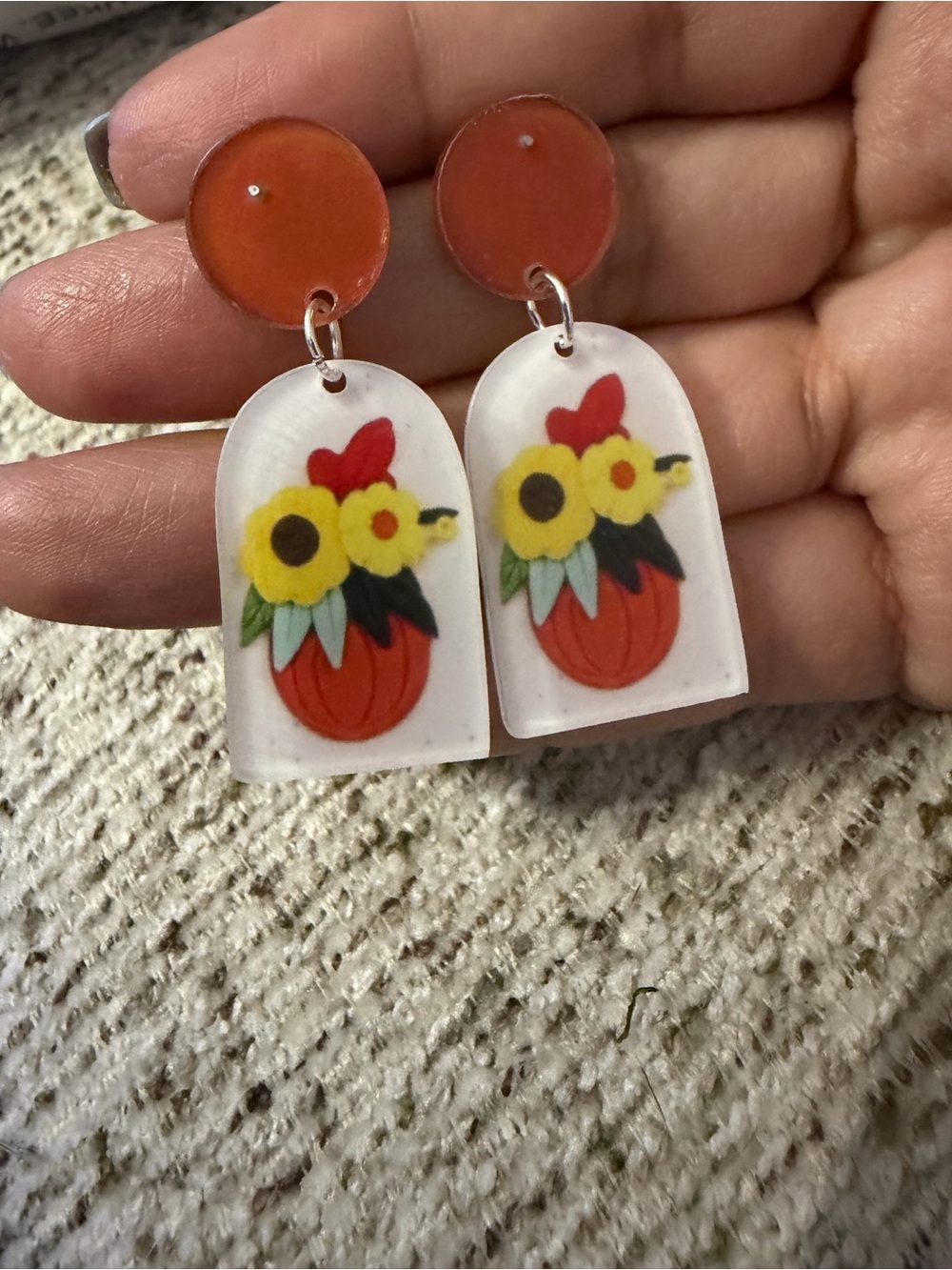 Acrylic Pumpkin & Sunflower Drop Earrings - Orange & Yellow